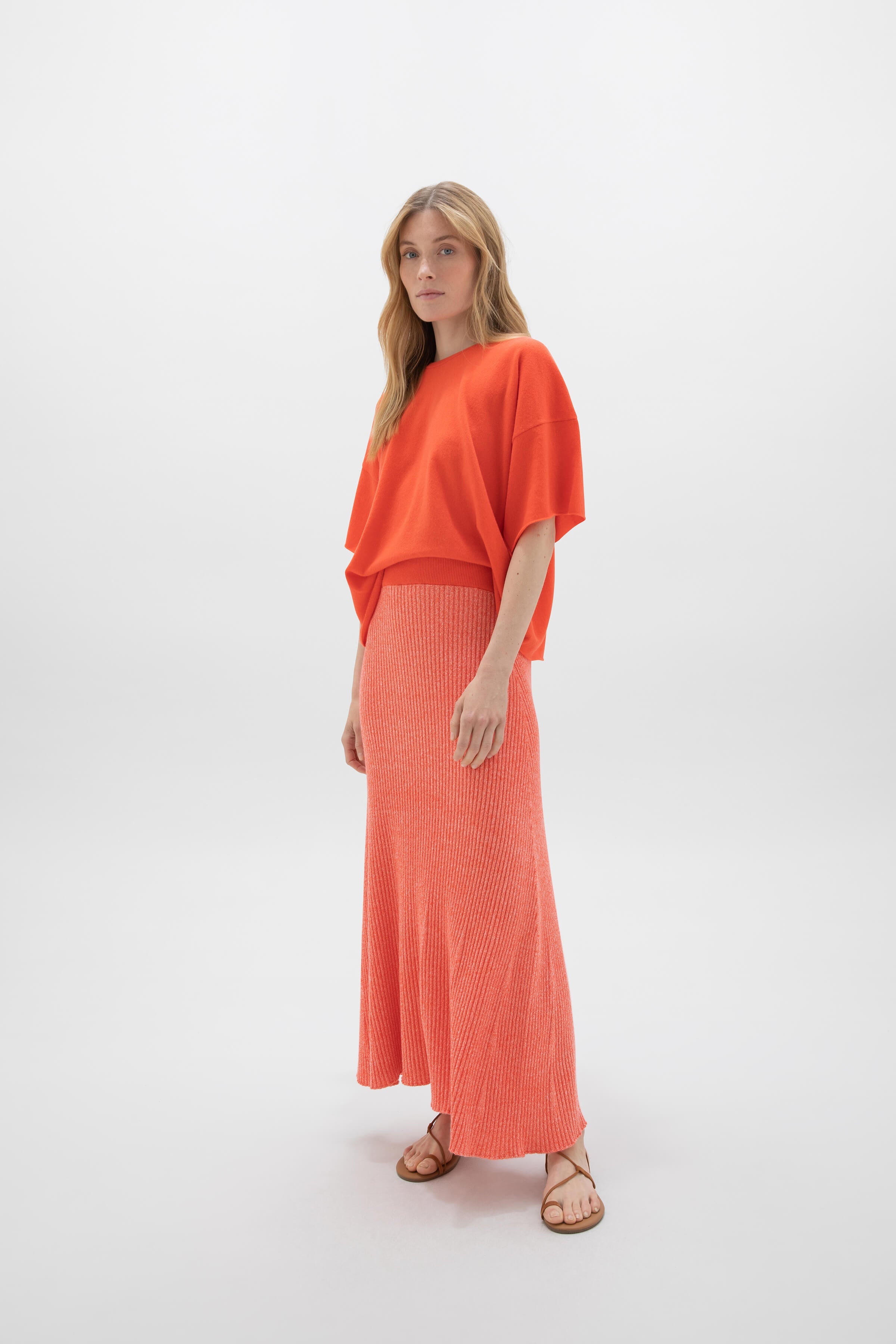 Johnstons of Elgin - Ribbed Marl Orange Cashmere Skirt