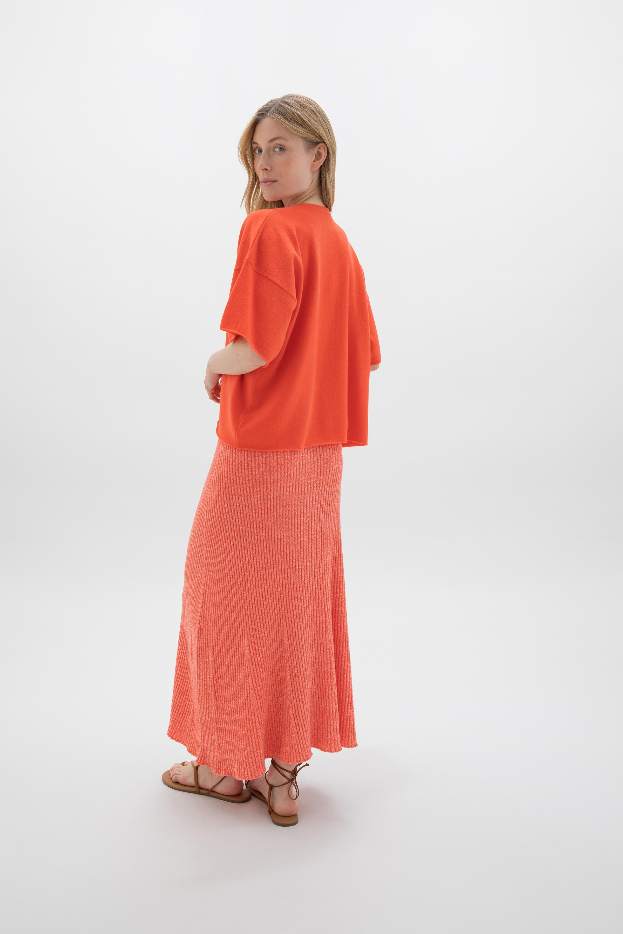 Johnstons of Elgin - Ribbed Marl Orange Cashmere Skirt
