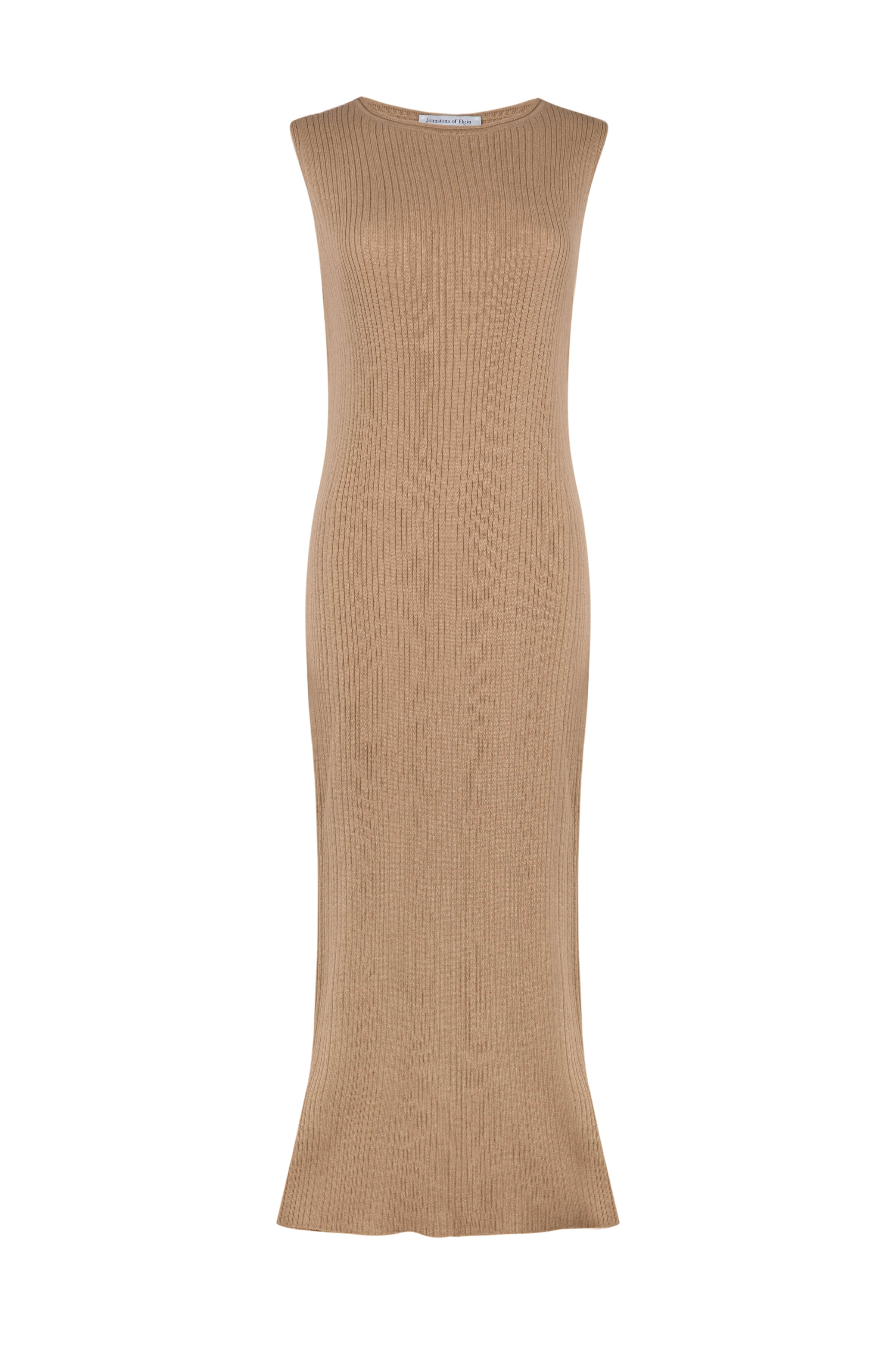 Johnstons of Elgin - Sleeveless Ribbed Camel Cashmere Dress