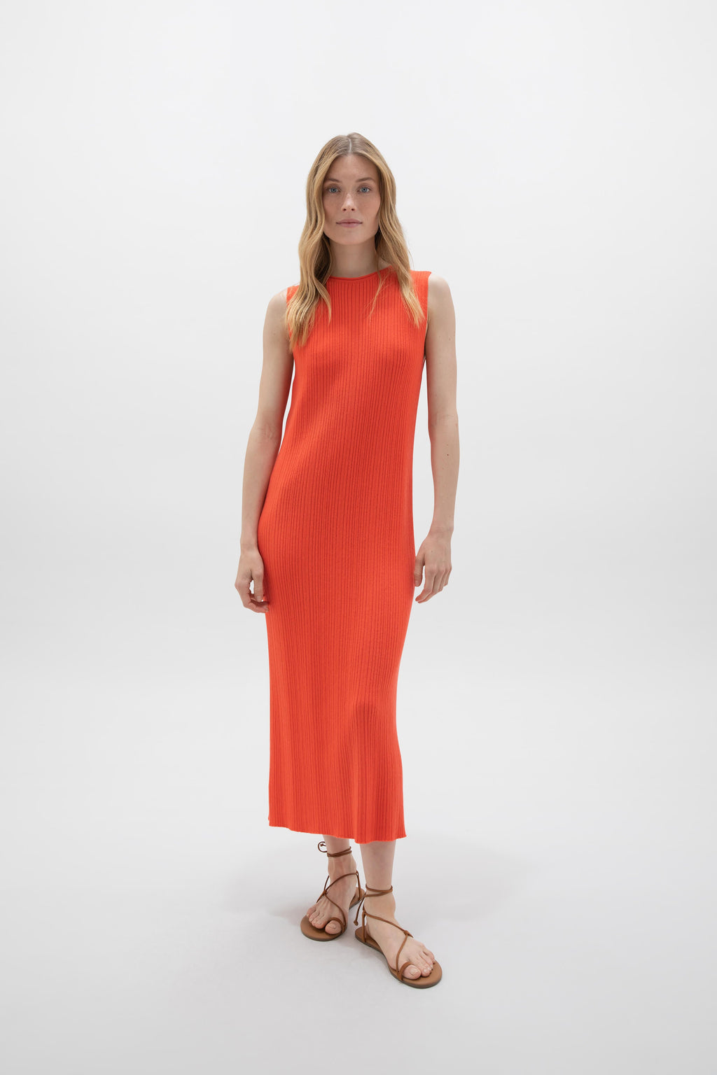 Johnstons of Elgin - Sleeveless Ribbed Orange Cashmere Dress