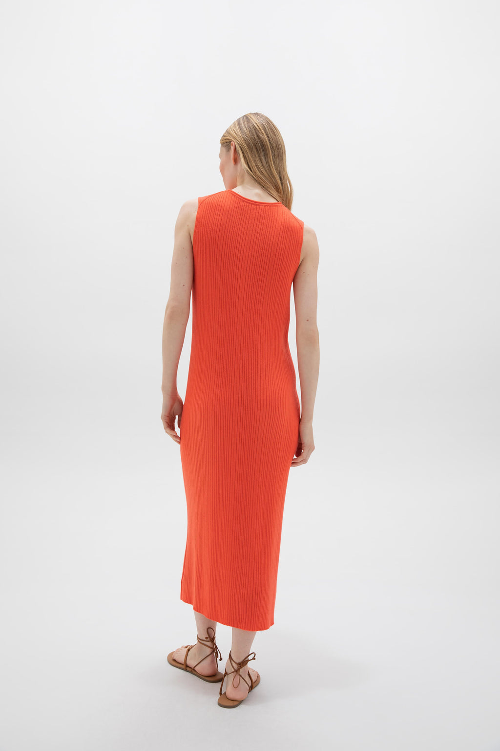 Johnstons of Elgin - Sleeveless Ribbed Orange Cashmere Dress