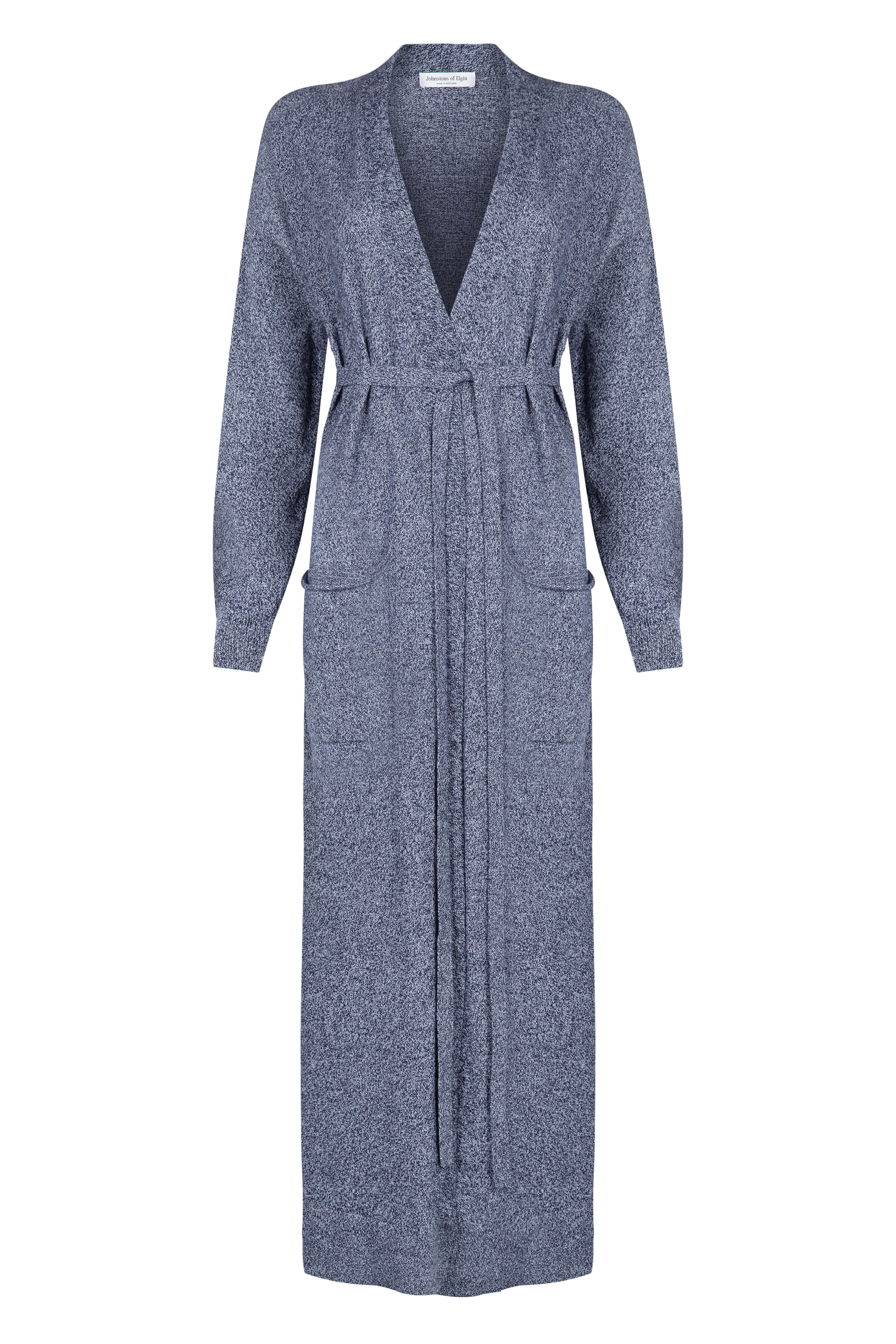 Johnstons of Elgin - Belted Long Navy Marl Cashmere Cardigan