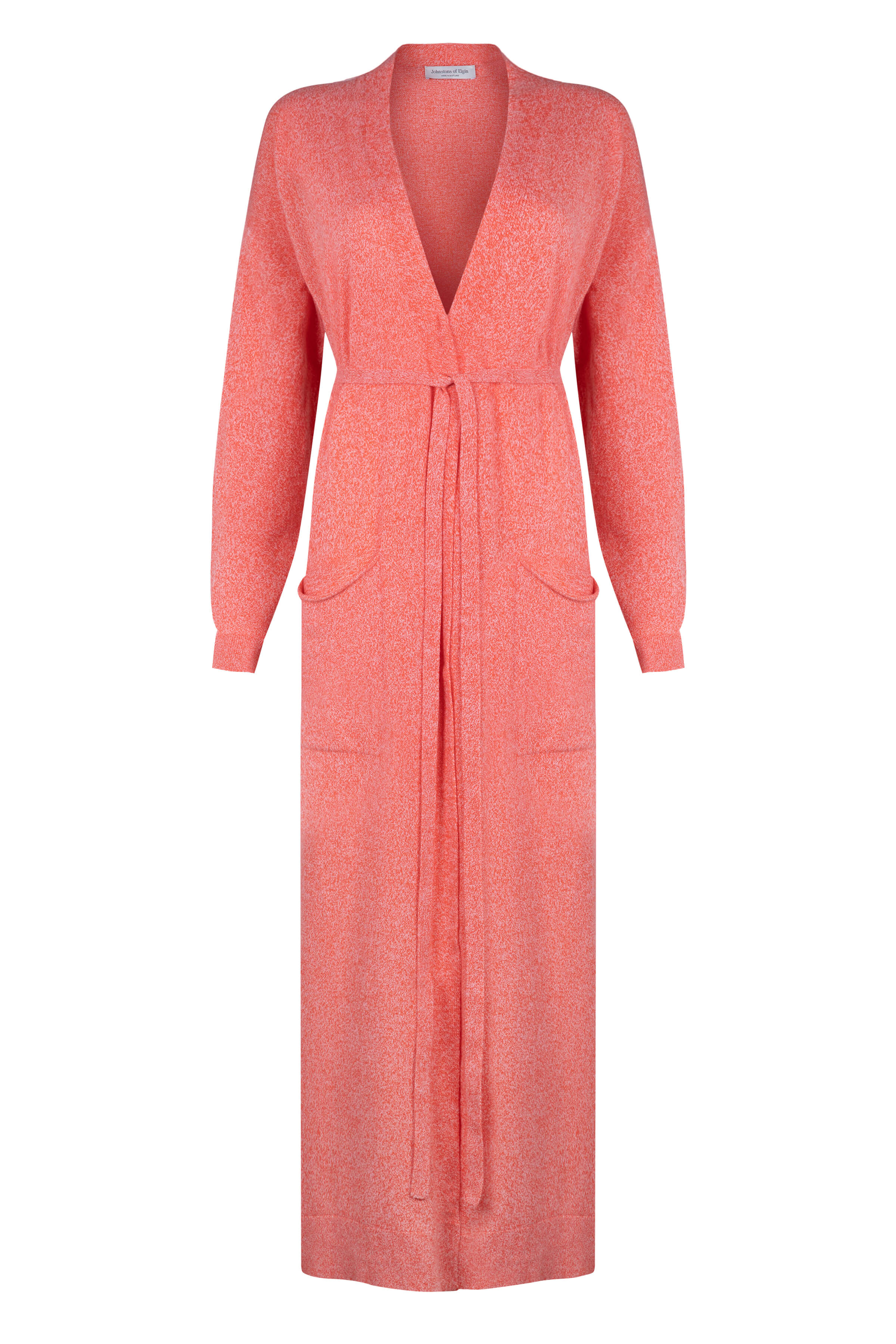 Johnstons of Elgin - Belted Long Orange Marl Cashmere Cardigan