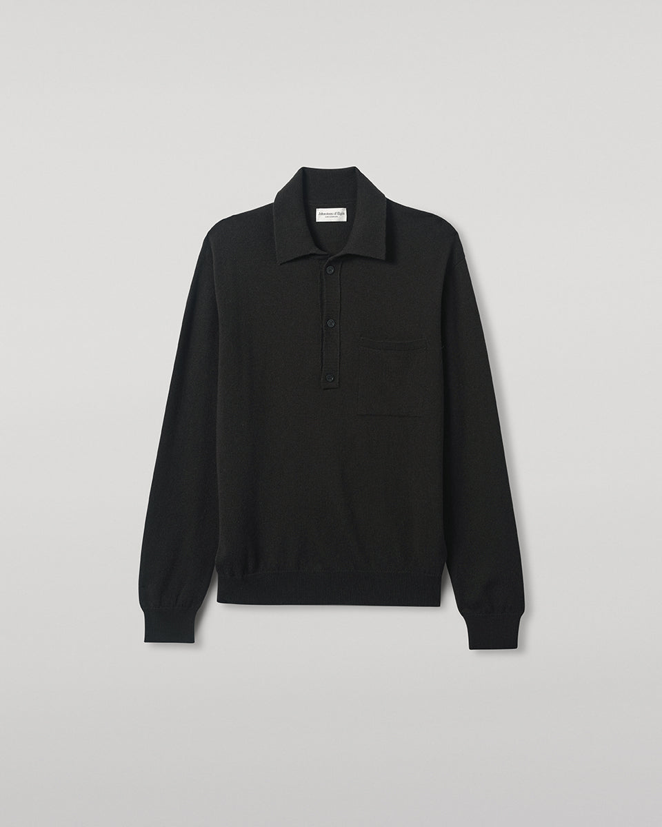 Johnstons of Elgin - Cashmere Long Sleeve Dark Grey Polo Shirt