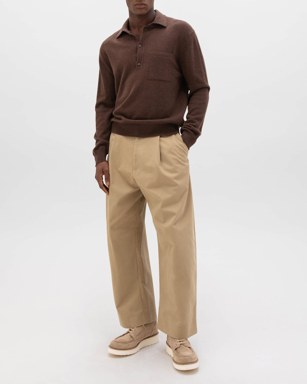 Johnstons of Elgin - Cashmere Long Sleeve Dark Brown Polo Shirt