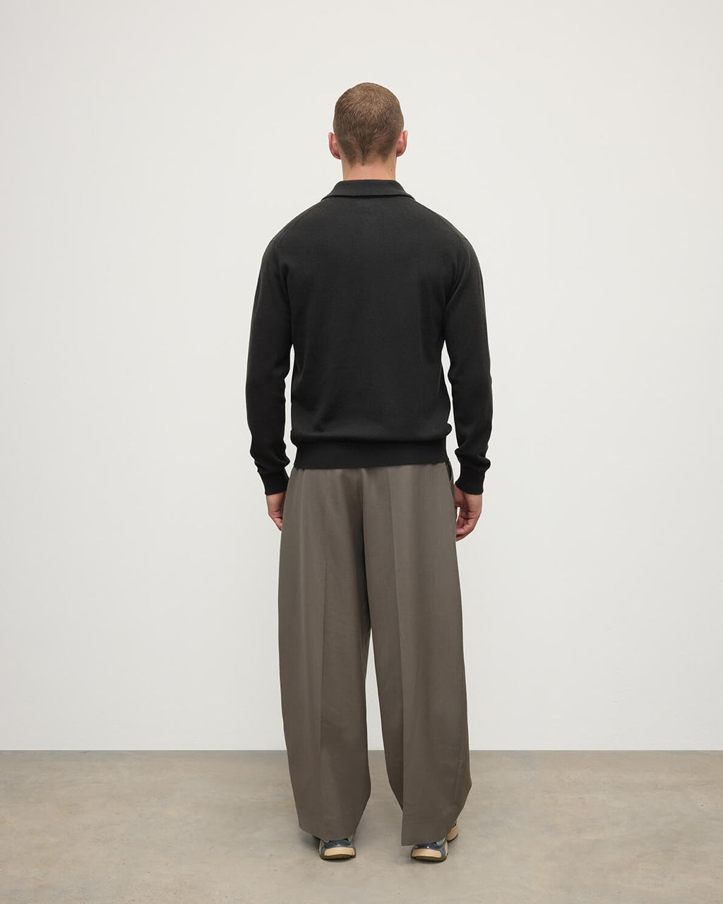Johnstons of Elgin - Cashmere Long Sleeve Dark Grey Polo Shirt