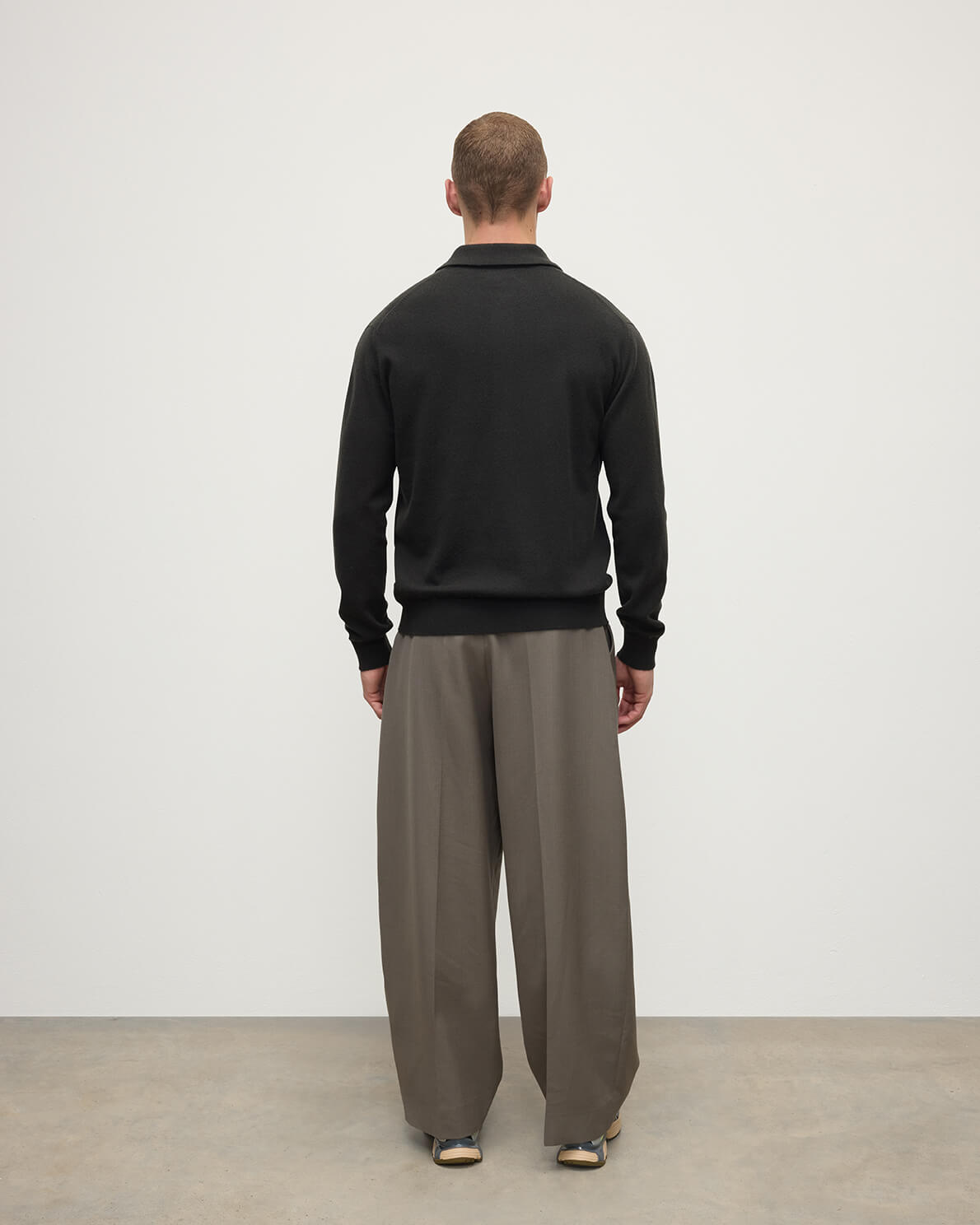 Johnstons of Elgin - Cashmere Long Sleeve Dark Grey Polo Shirt