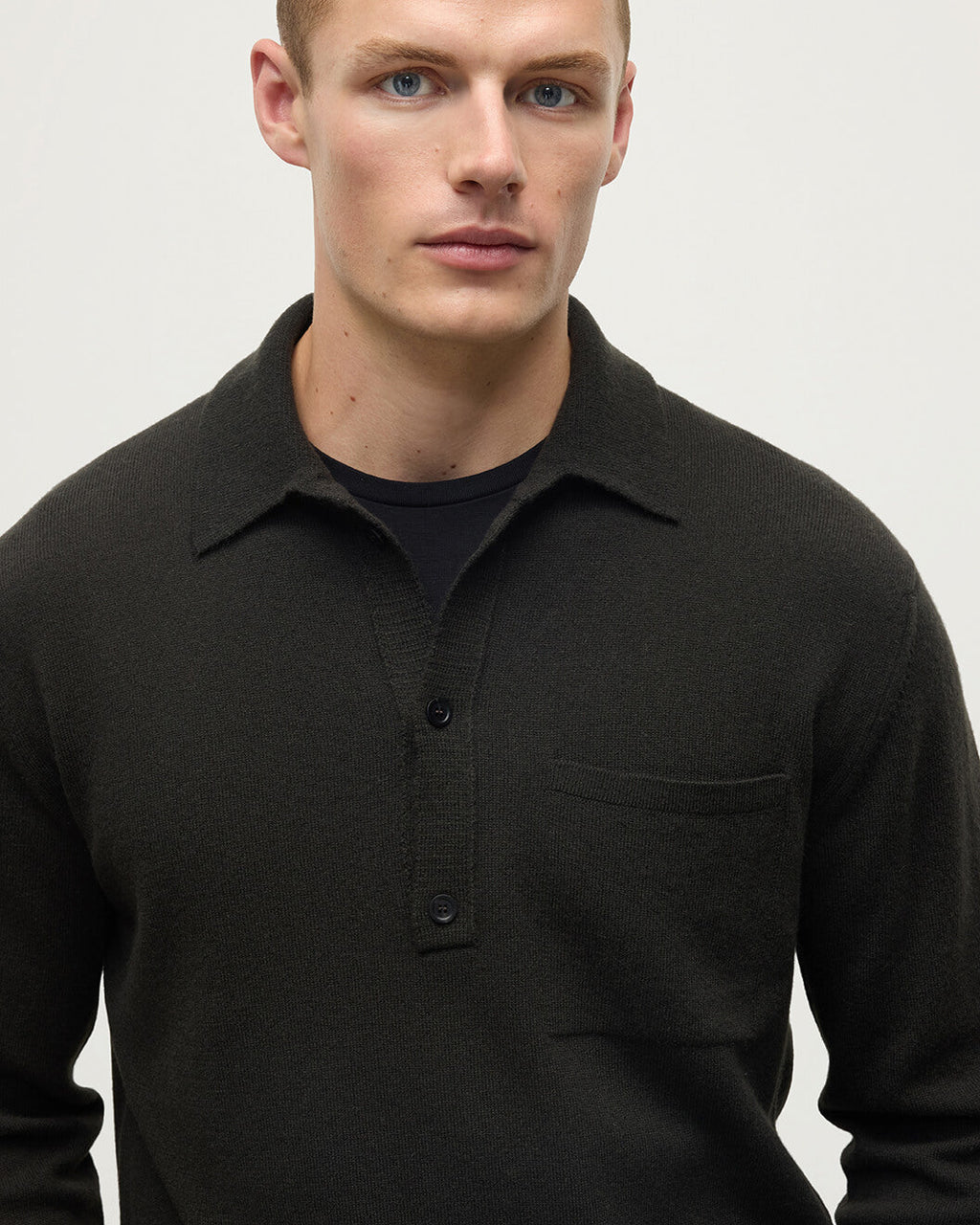 Johnstons of Elgin - Cashmere Long Sleeve Dark Grey Polo Shirt