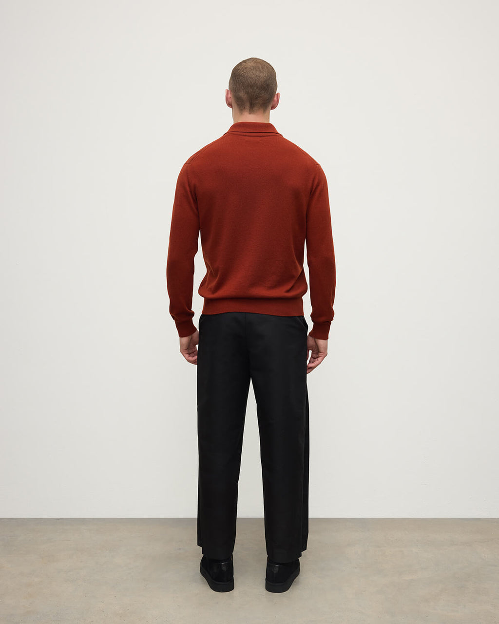 Johnstons of Elgin - Cashmere Long Sleeve Dark Red Polo Shirt