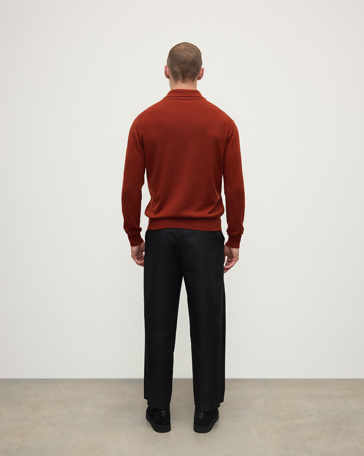 Johnstons of Elgin - Cashmere Long Sleeve Dark Red Polo Shirt