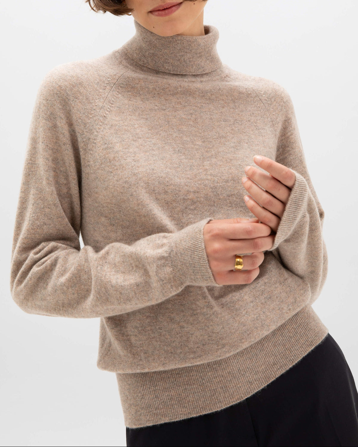 Johnstons of Elgin - Cashmere Light Brown Roll Neck Jumper