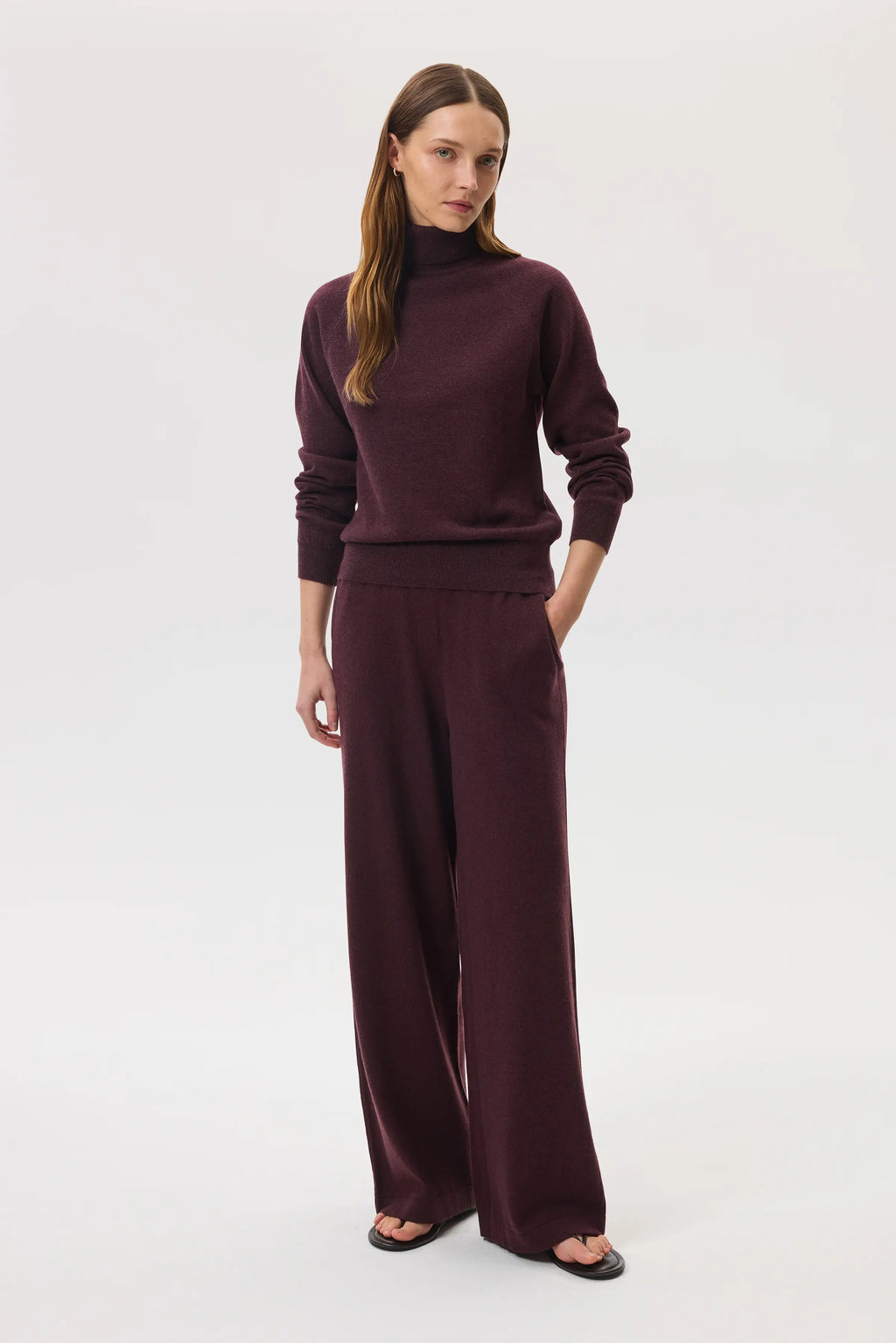Johnstons of Elgin - Deep Red Cashmere Roll Neck Jumper
