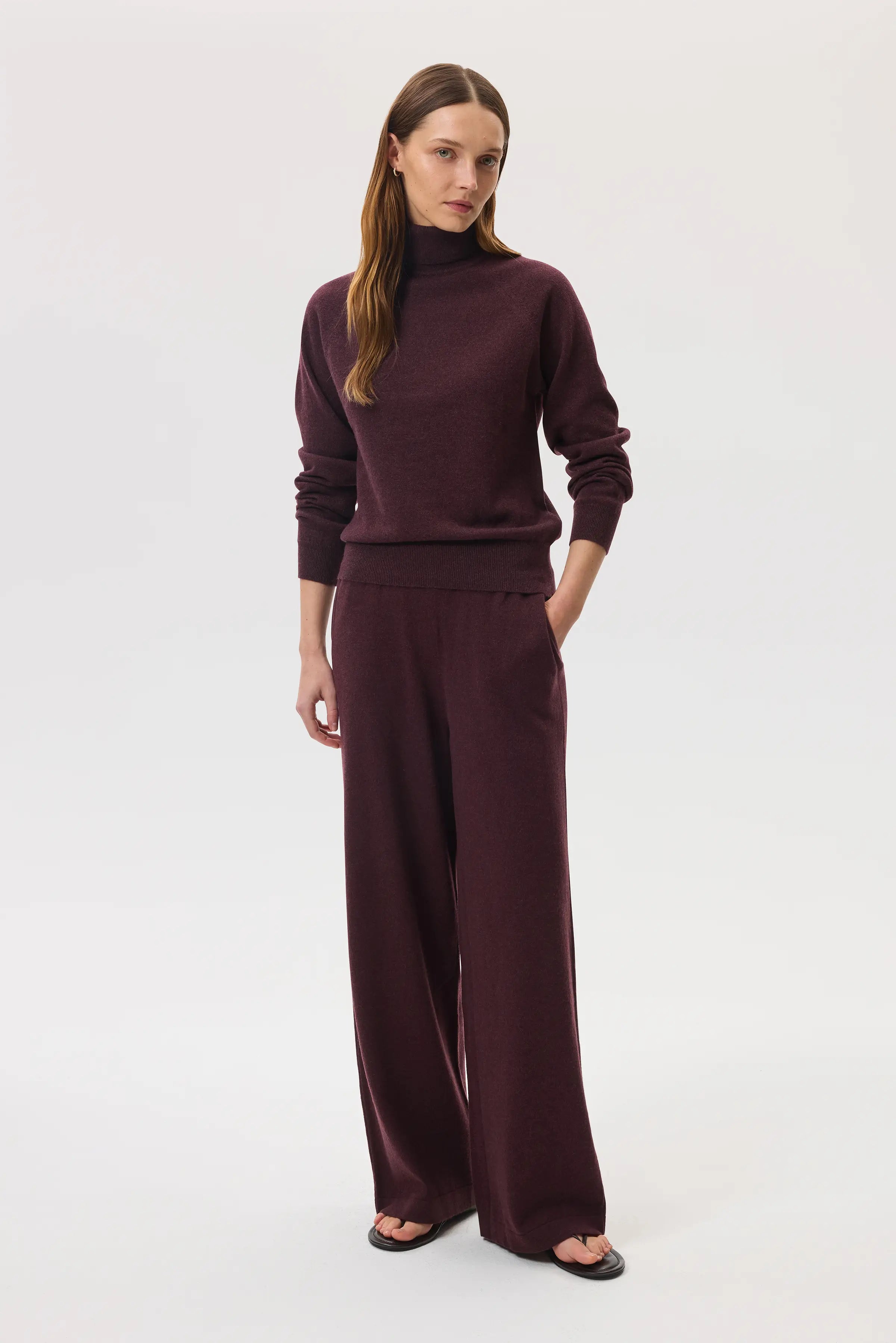 Johnstons of Elgin - Deep Red Cashmere Roll Neck Jumper