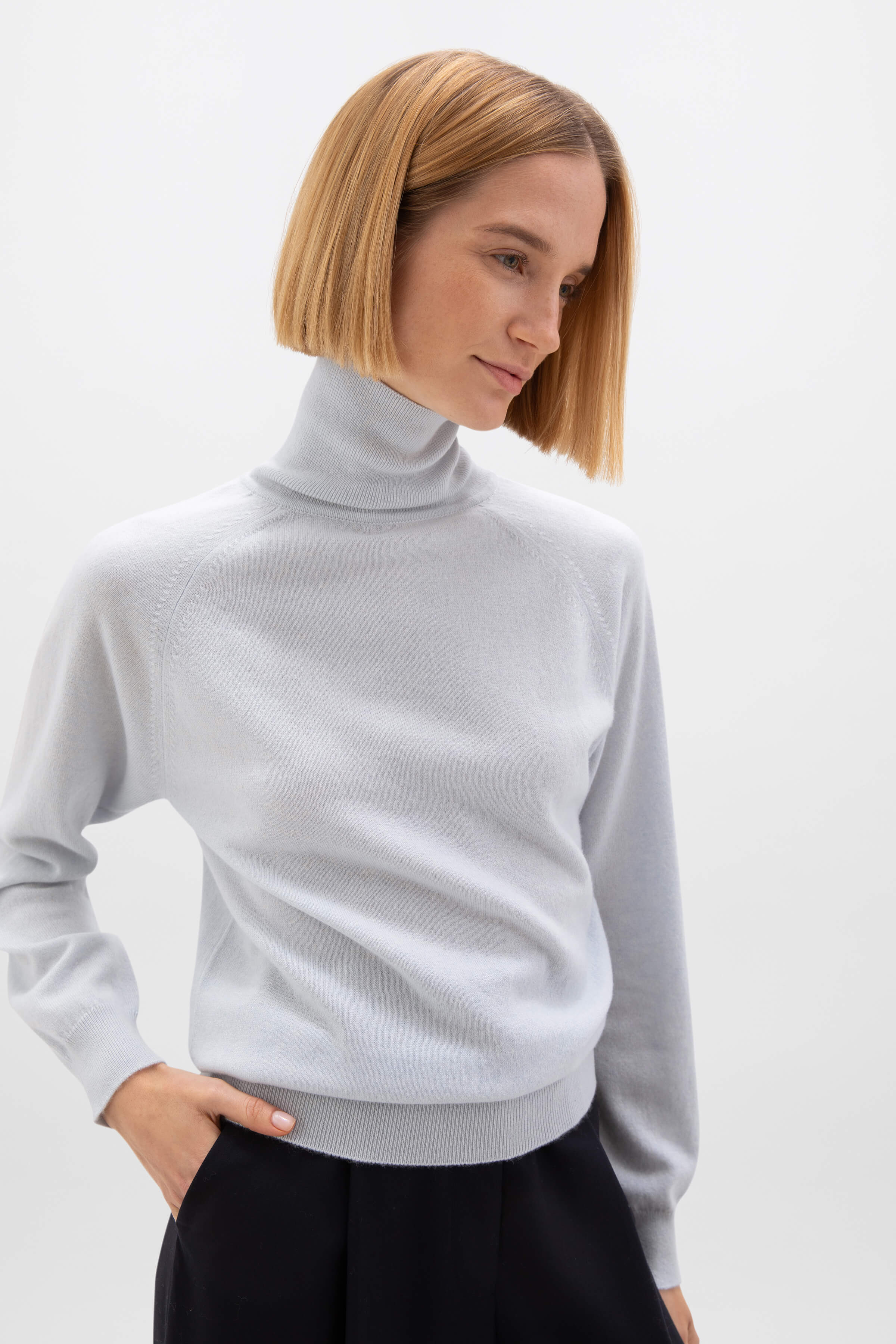Johnstons of Elgin - Cashmere Roll Neck Light Blue Jumper