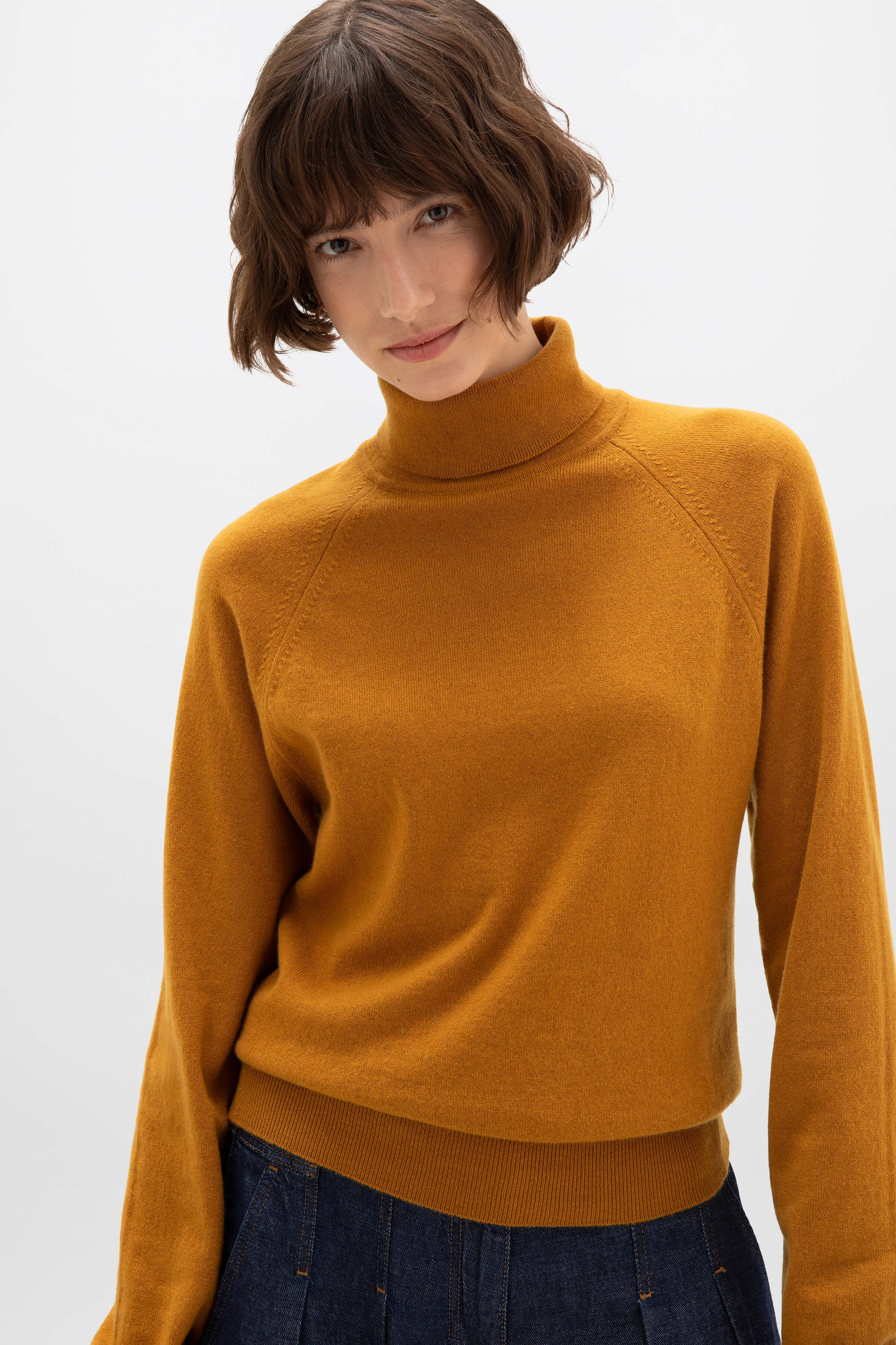 Johnstons of Elgin - Cashmere Roll Neck Dark Yellow Jumper