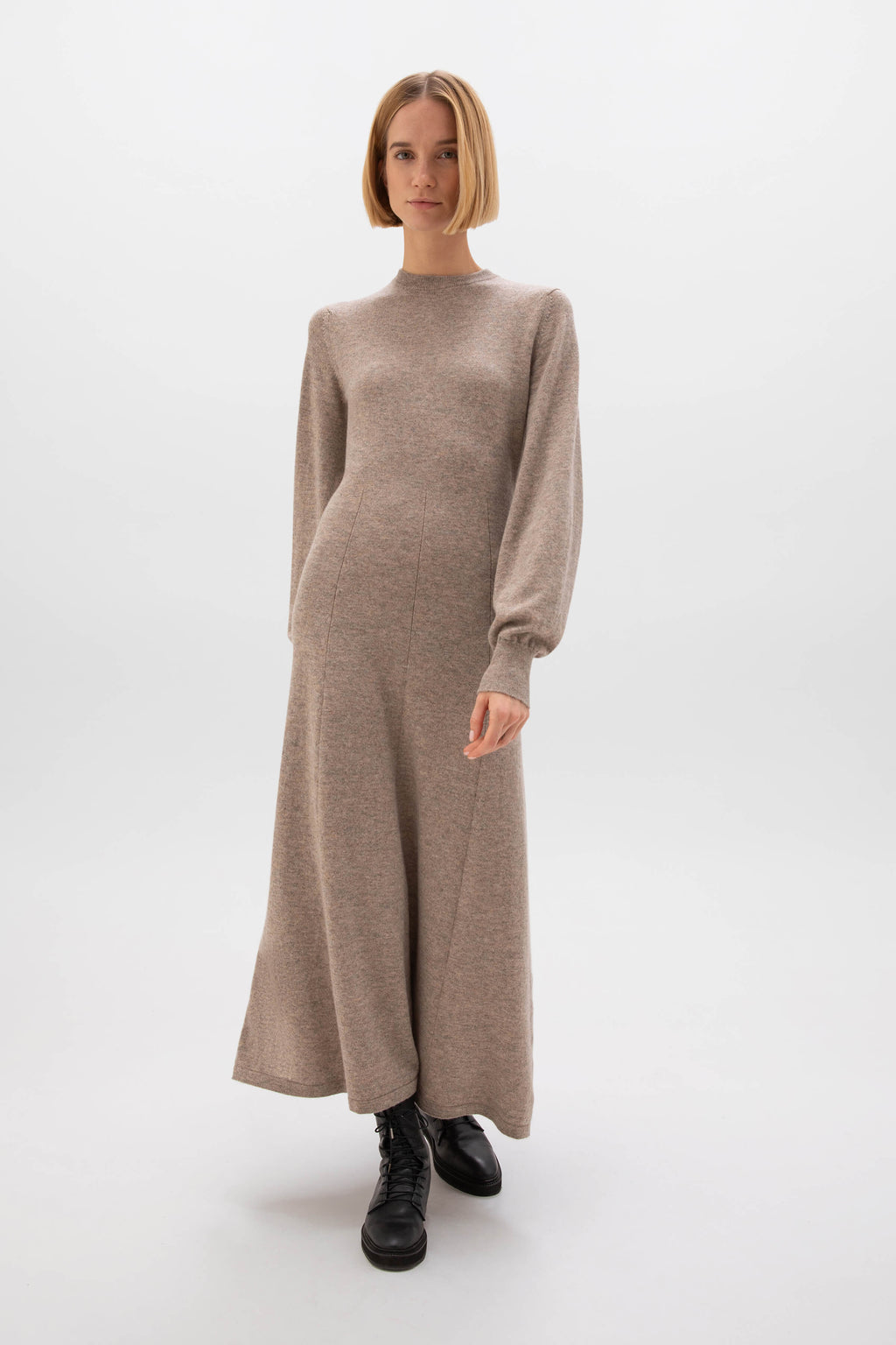 Johnstons of Elgin - Fit & Flare Light Brown Cashmere Dress