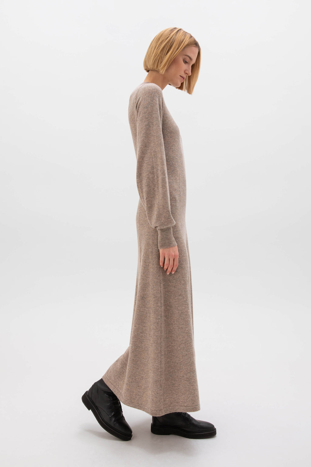 Johnstons of Elgin - Fit & Flare Light Brown Cashmere Dress