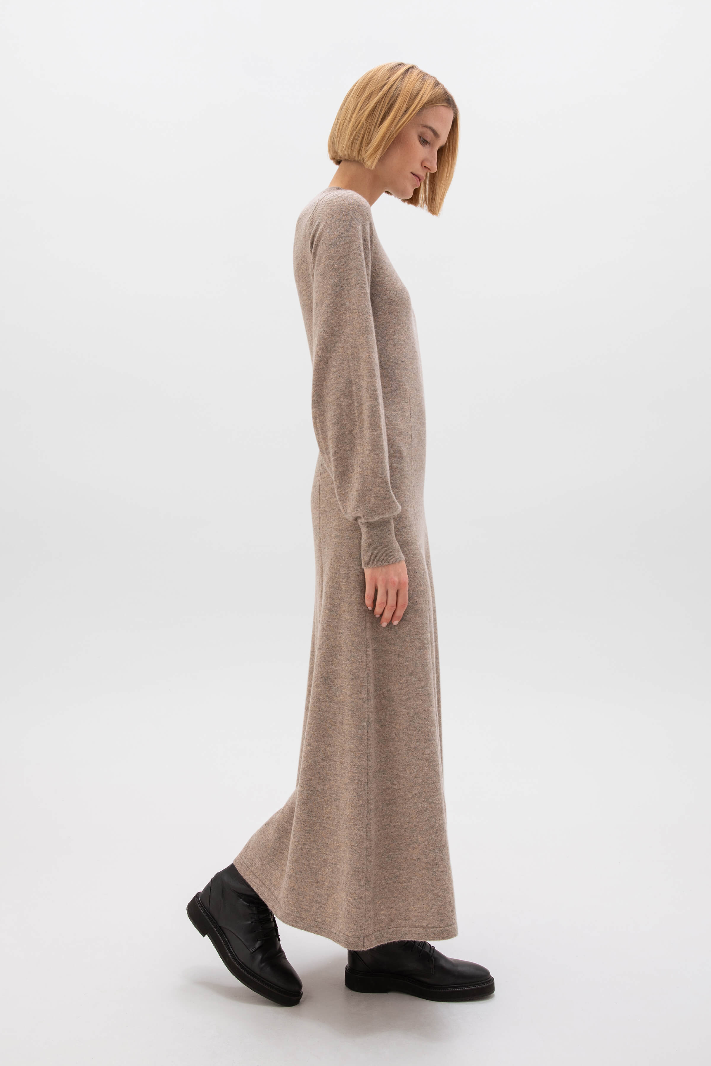 Johnstons of Elgin - Fit & Flare Light Brown Cashmere Dress