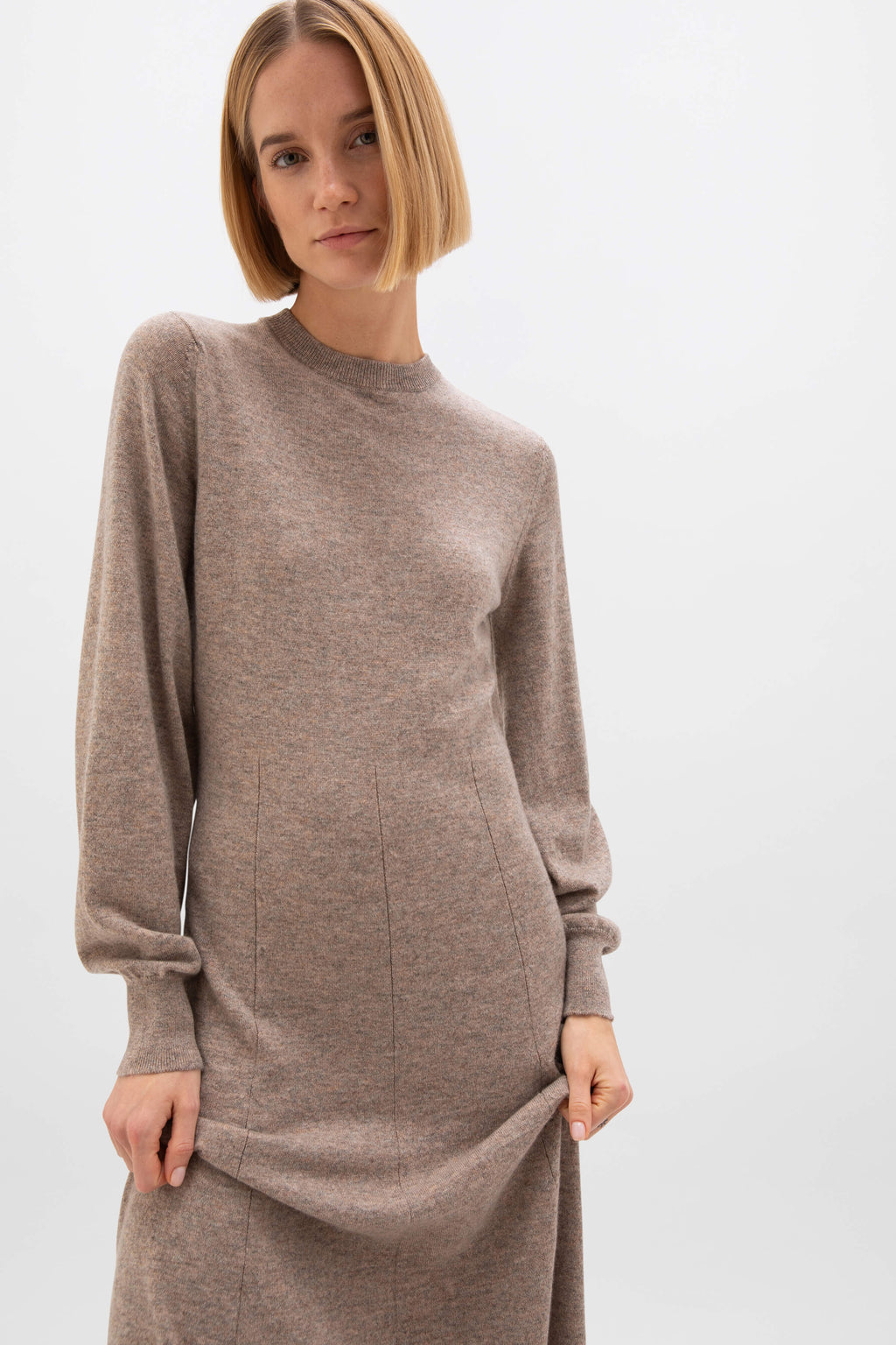 Johnstons of Elgin - Fit & Flare Light Brown Cashmere Dress