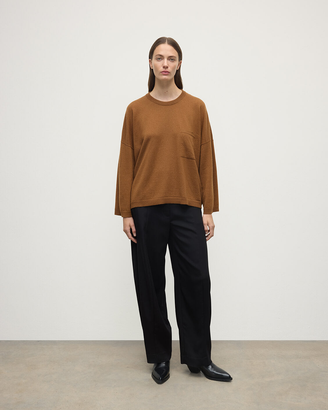 Johnstons of Elgin - Gauzy Pocket Dark Camel Cashmere Jumper