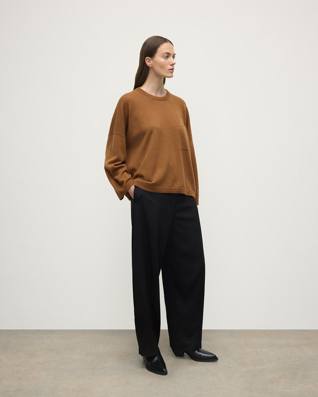 Johnstons of Elgin - Gauzy Pocket Dark Camel Cashmere Jumper
