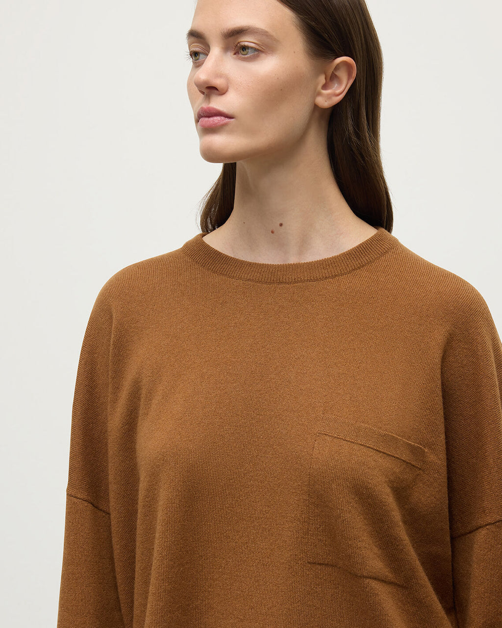 Johnstons of Elgin - Gauzy Pocket Dark Camel Cashmere Jumper