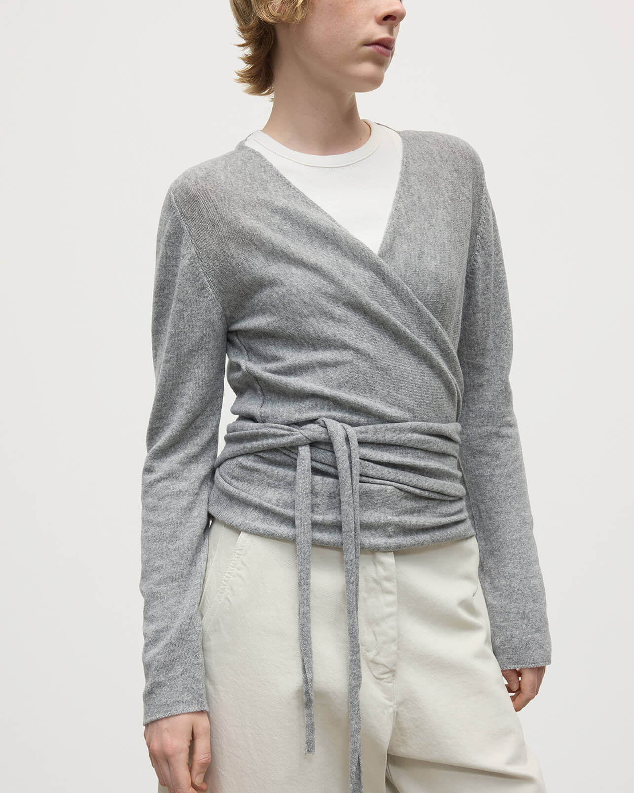 Johnstons of Elgin - Ballet Wrap Light Grey Cashmere Cardigan