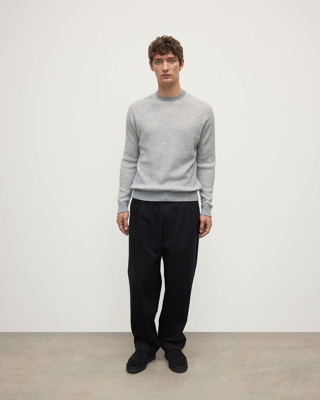 Johnstons of Elgin - Waffle Stitch Light Grey Cashmere Jumper