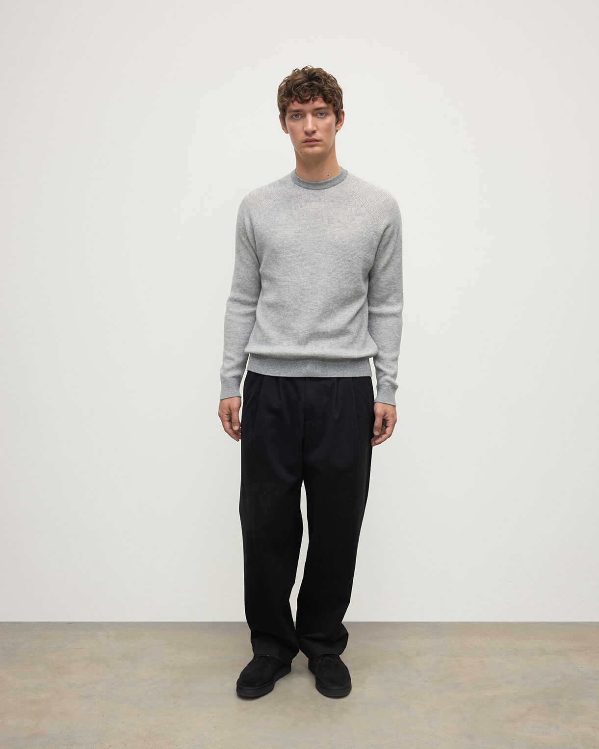 Johnstons of Elgin - Waffle Stitch Light Grey Cashmere Jumper