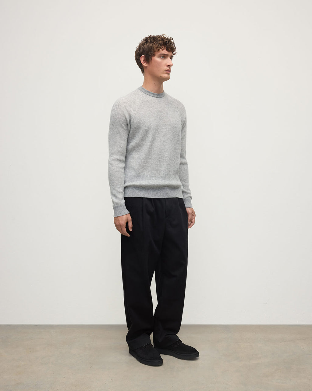 Johnstons of Elgin - Waffle Stitch Light Grey Cashmere Jumper