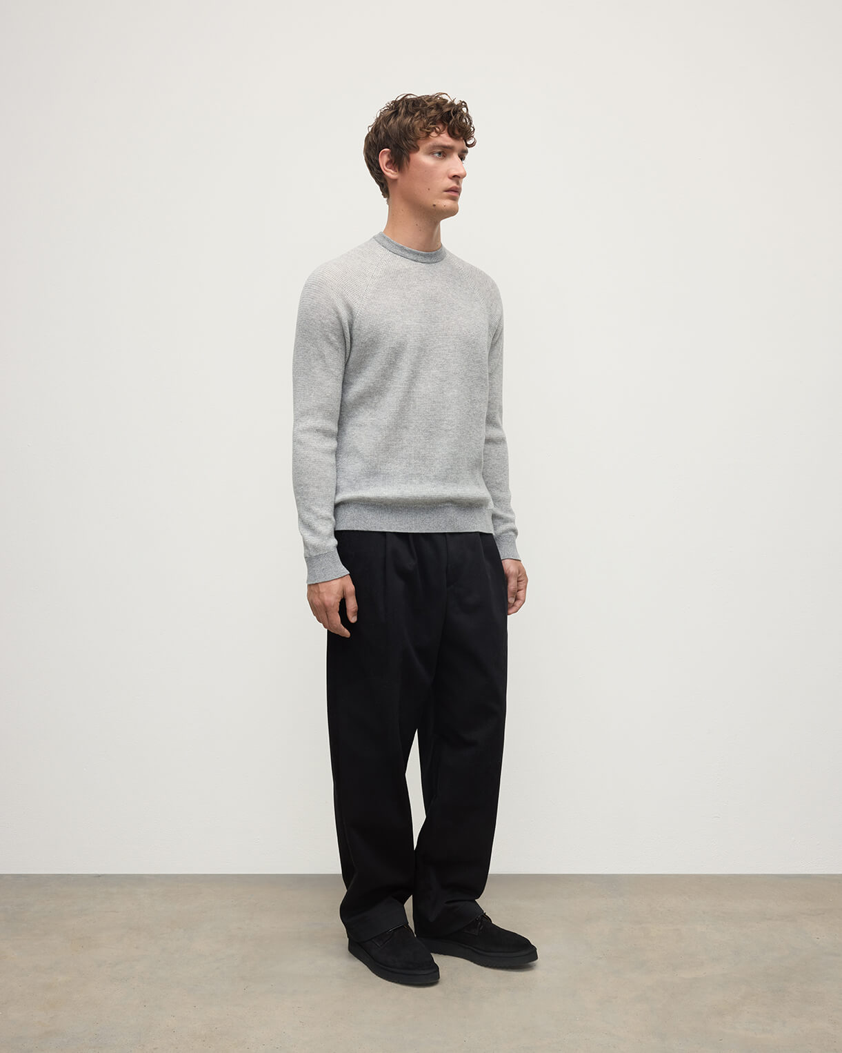 Johnstons of Elgin - Waffle Stitch Light Grey Cashmere Jumper