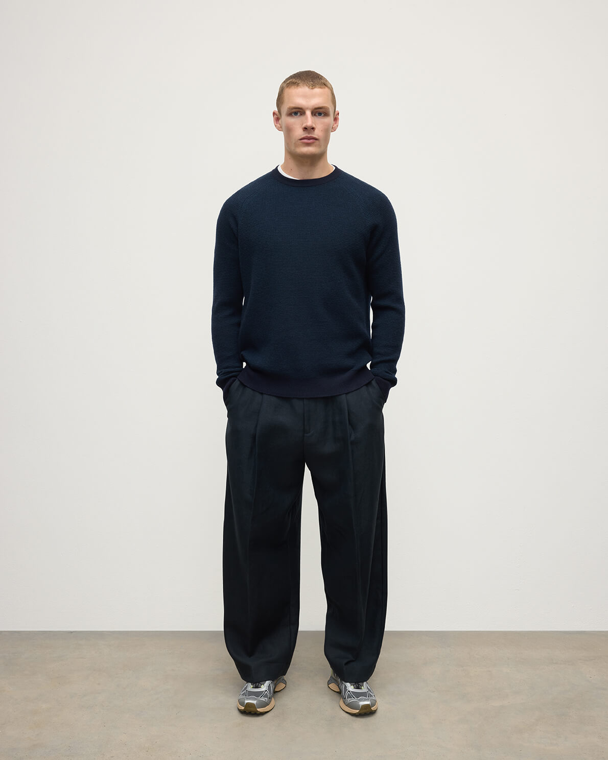 Johnstons of Elgin - Waffle Stitch Dark Navy Cashmere Jumper