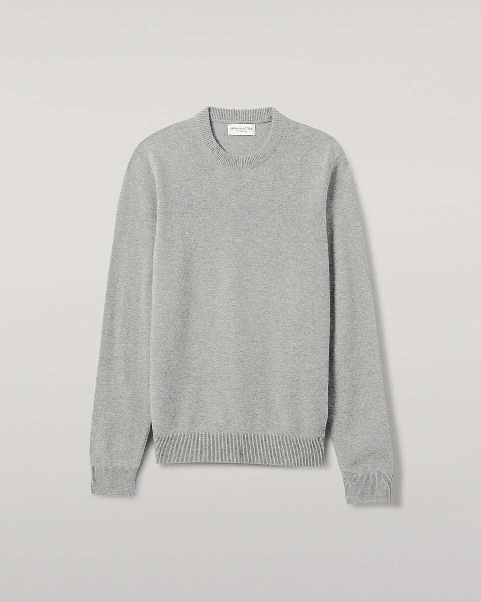 Johnstons of Elgin - Rory Light Grey Classic Cashmere Crew Jumper