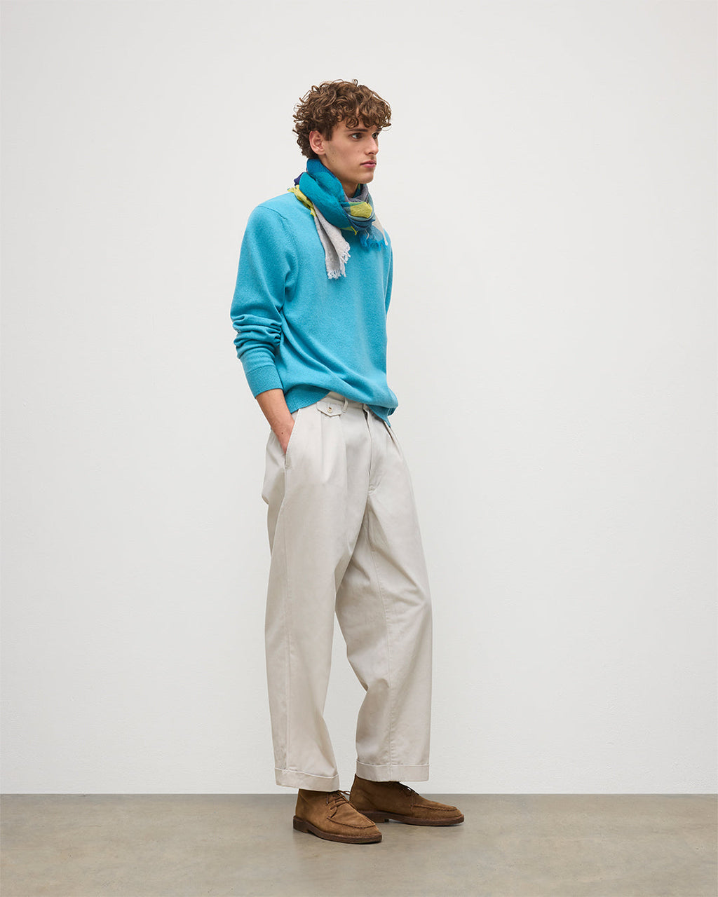Johnstons of Elgin - Rory Bright Blue Classic Cashmere Crew Jumper