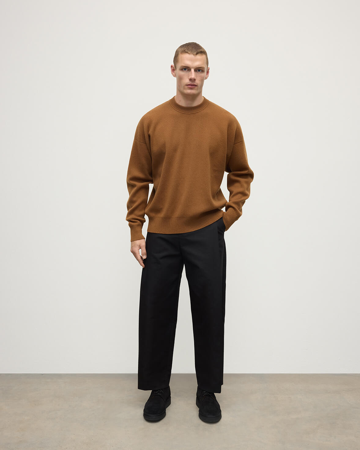 Johnstons of Elgin - Relaxed Milano Stitch Dark Camel Jumper