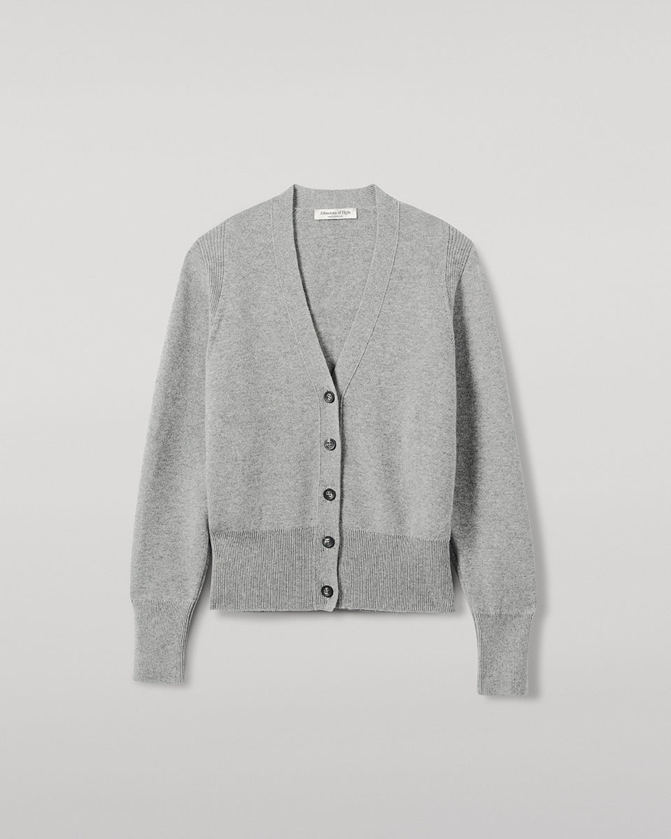 Johnstons of Elgin - Milano Stitch Light Grey Cashmere Cardigan