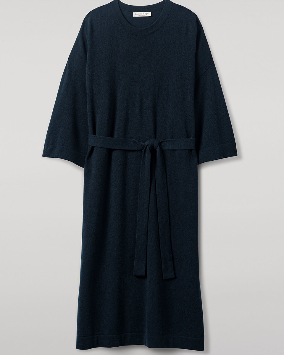 Johnstons of Elgin - Tie - Waist Cashmere Dark Green Jumper Dress