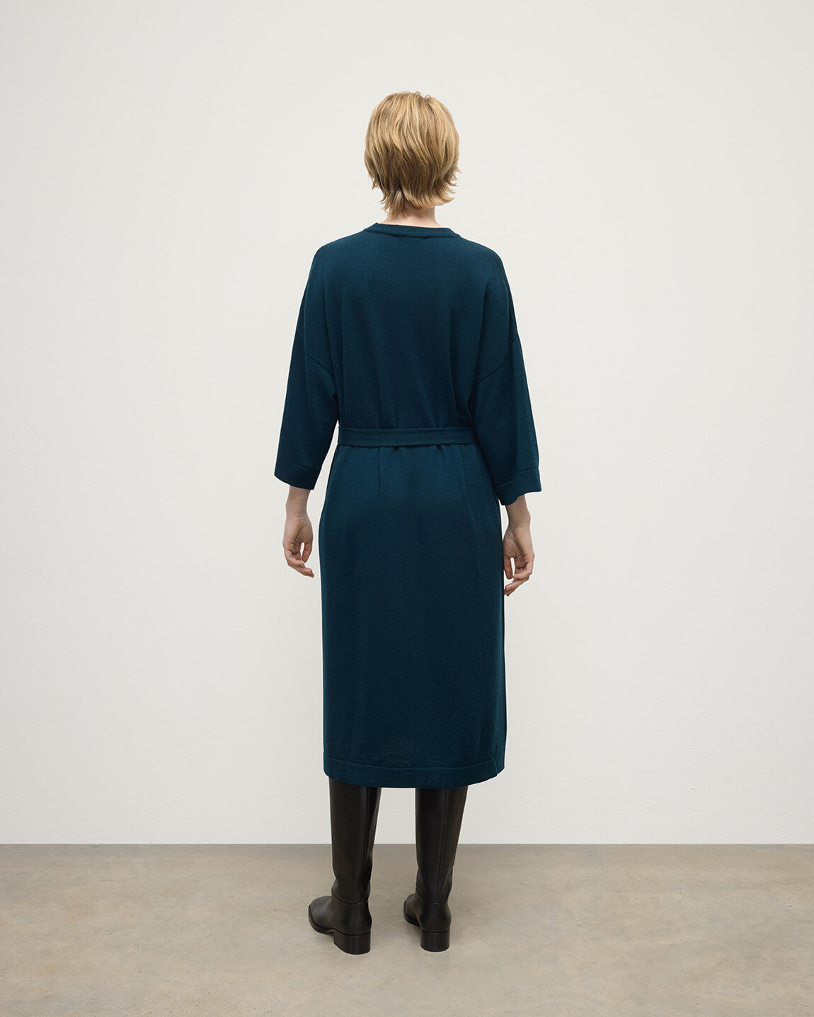Johnstons of Elgin - Tie - Waist Cashmere Dark Green Jumper Dress