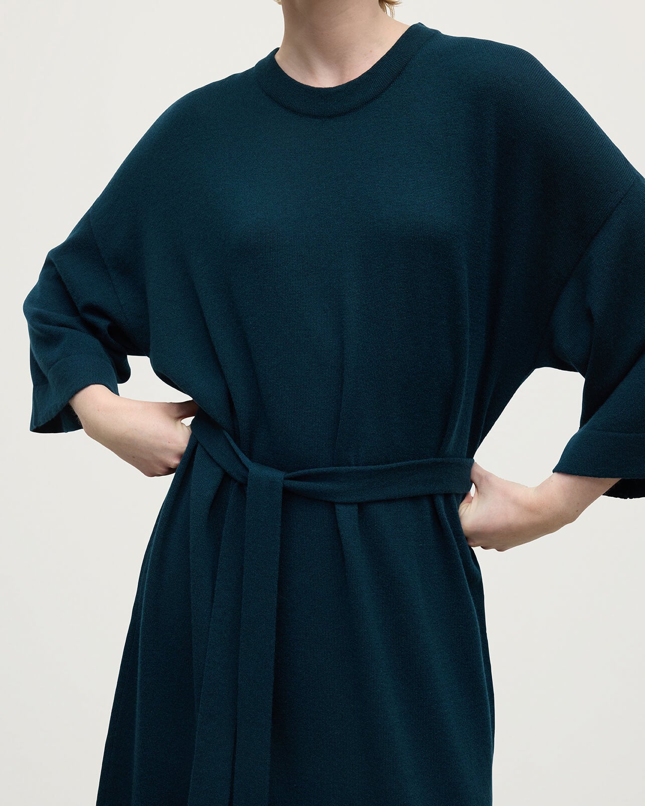 Johnstons of Elgin - Tie - Waist Cashmere Dark Green Jumper Dress