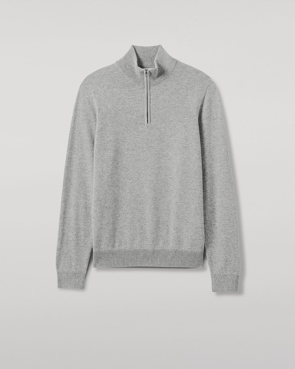 Johnstons of Elgin - Classic Cashmere Light Grey Zip Neck Jumper