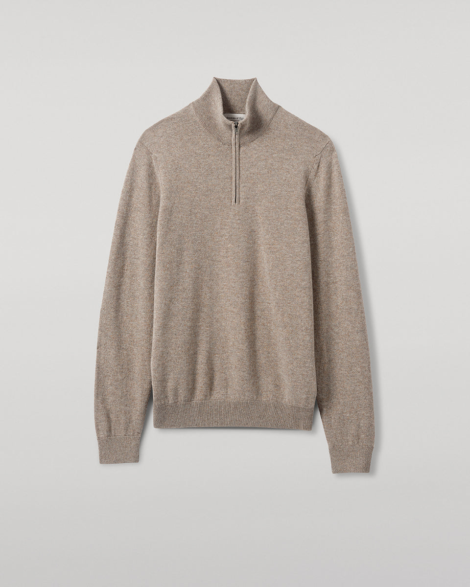 Johnstons of Elgin - Classic Cashmere Light Brown Zip Neck Jumper