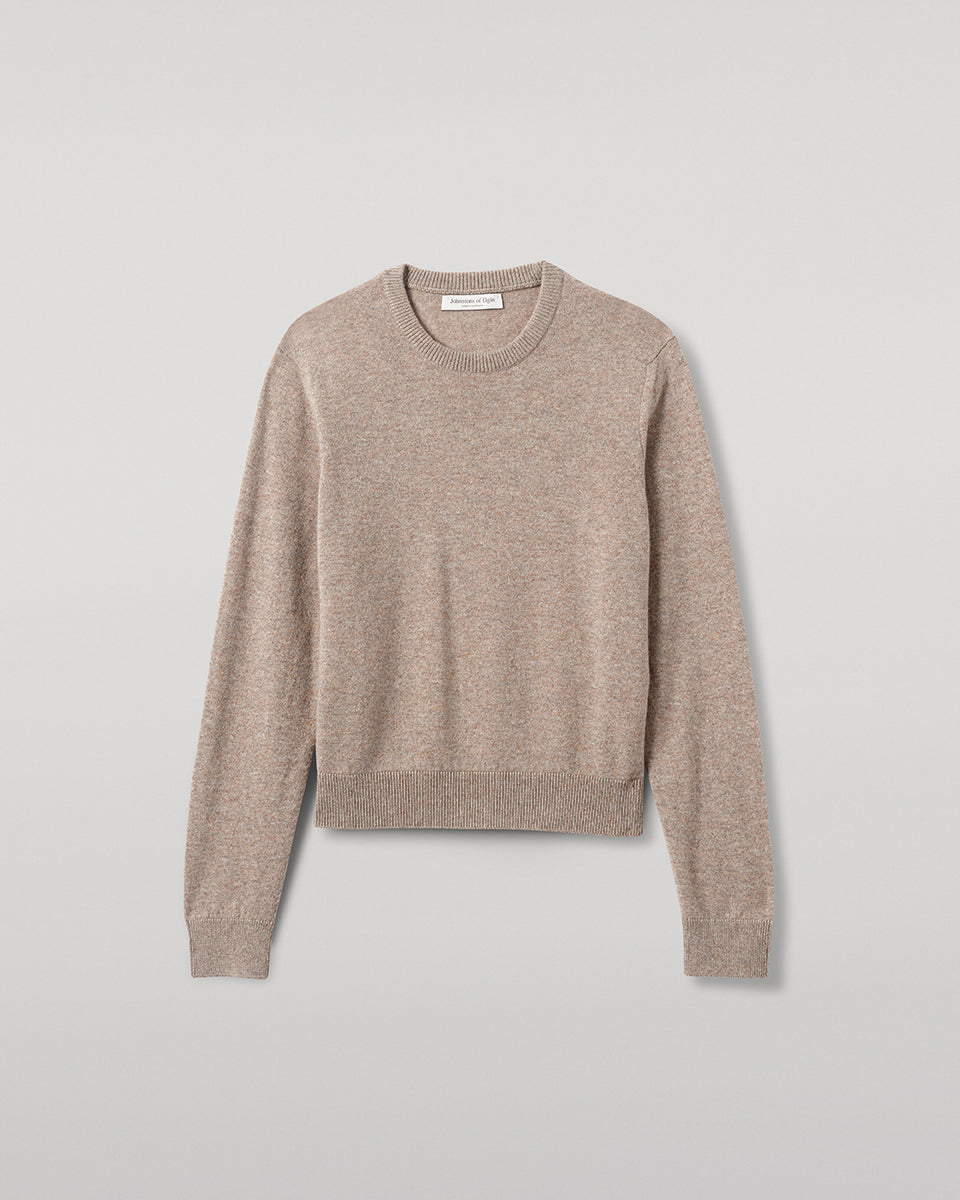 Johnstons of Elgin - Classic Cashmere Light Brown Round Neck Jumper