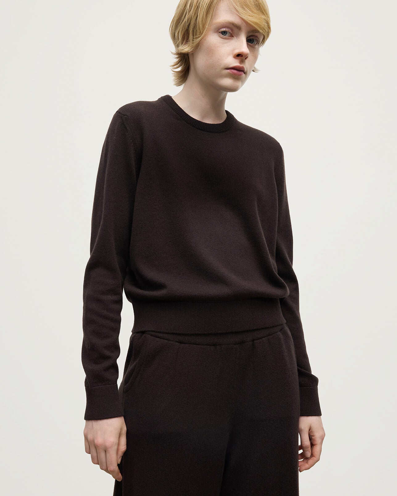 Johnstons of Elgin - Classic Cashmere Dark Brown Round Neck Jumper
