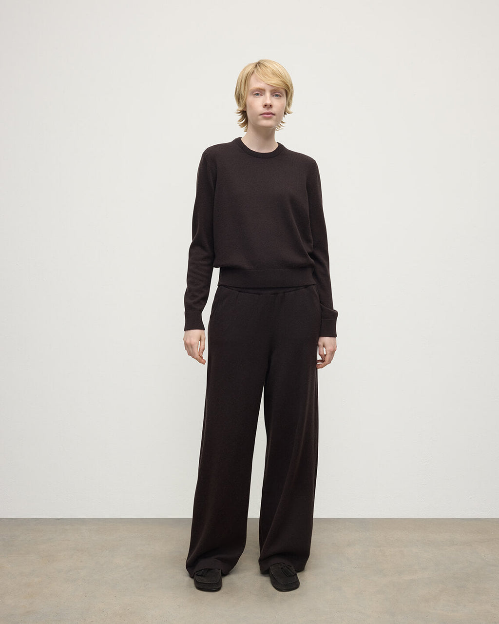Johnstons of Elgin - Wide Leg Dark Brown Cashmere Trousers