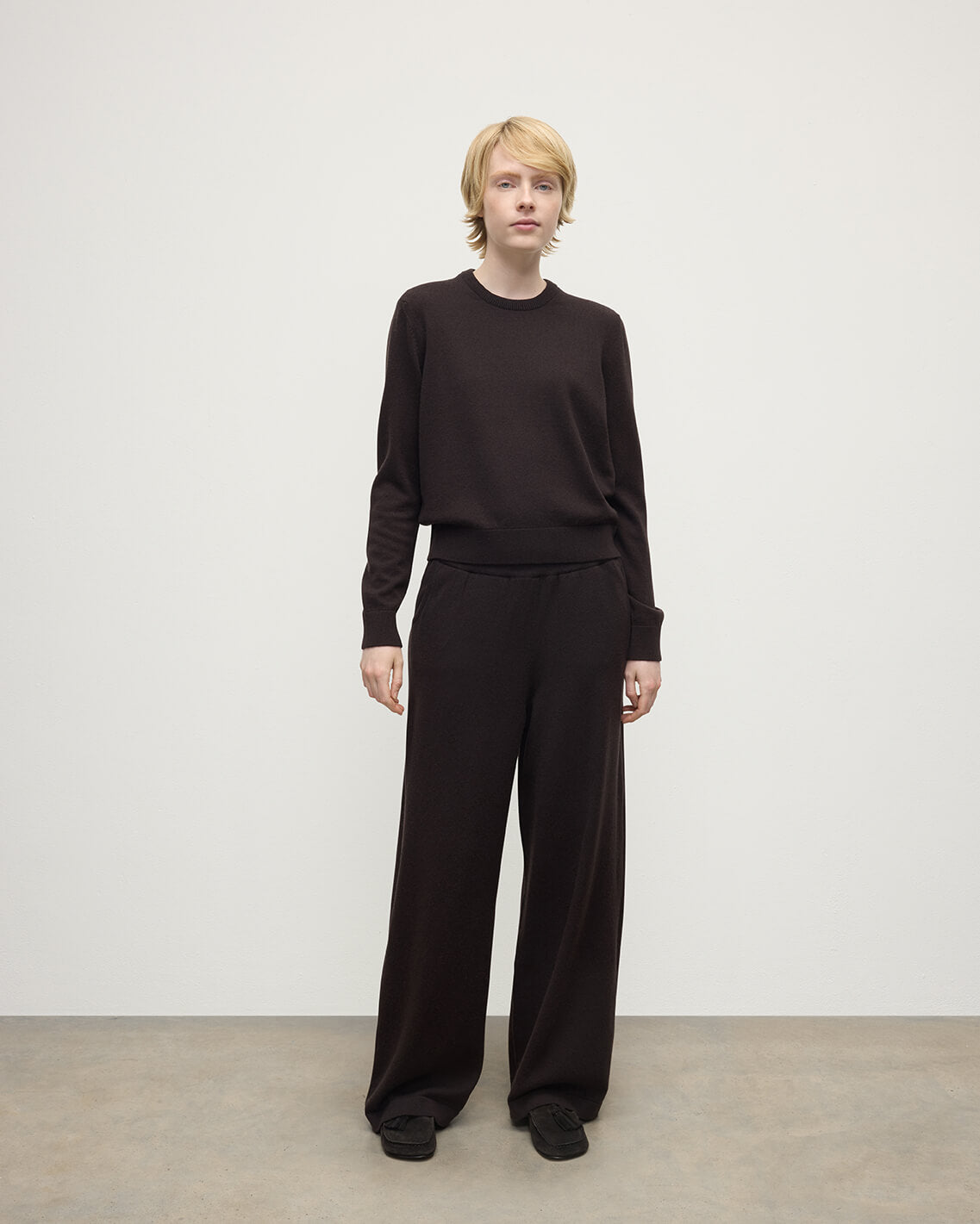 Johnstons of Elgin - Wide Leg Dark Brown Cashmere Trousers