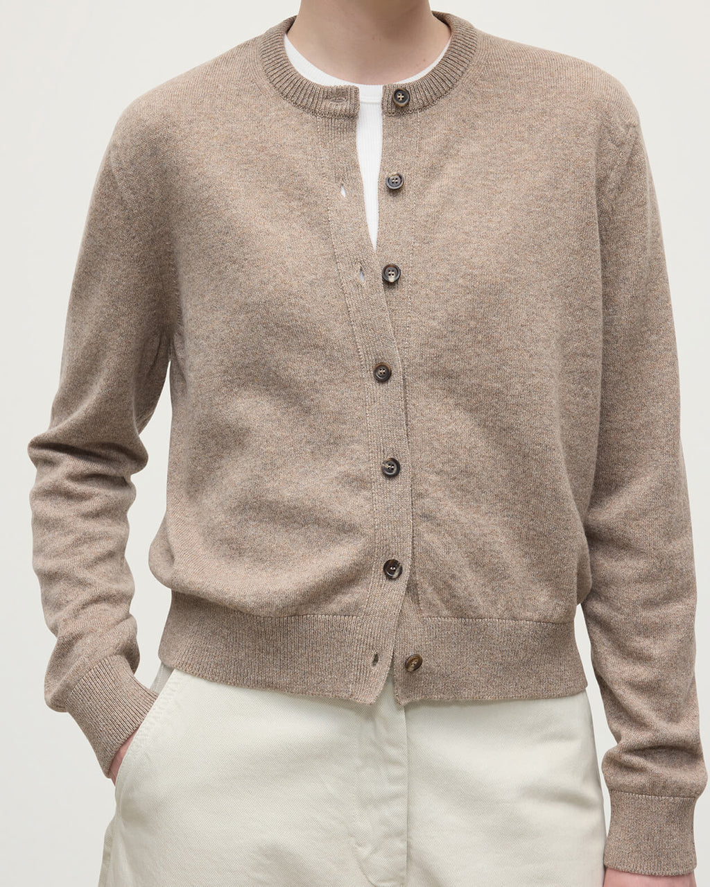 Johnstons of Elgin - Classic Cashmere Light Brown Cardigan