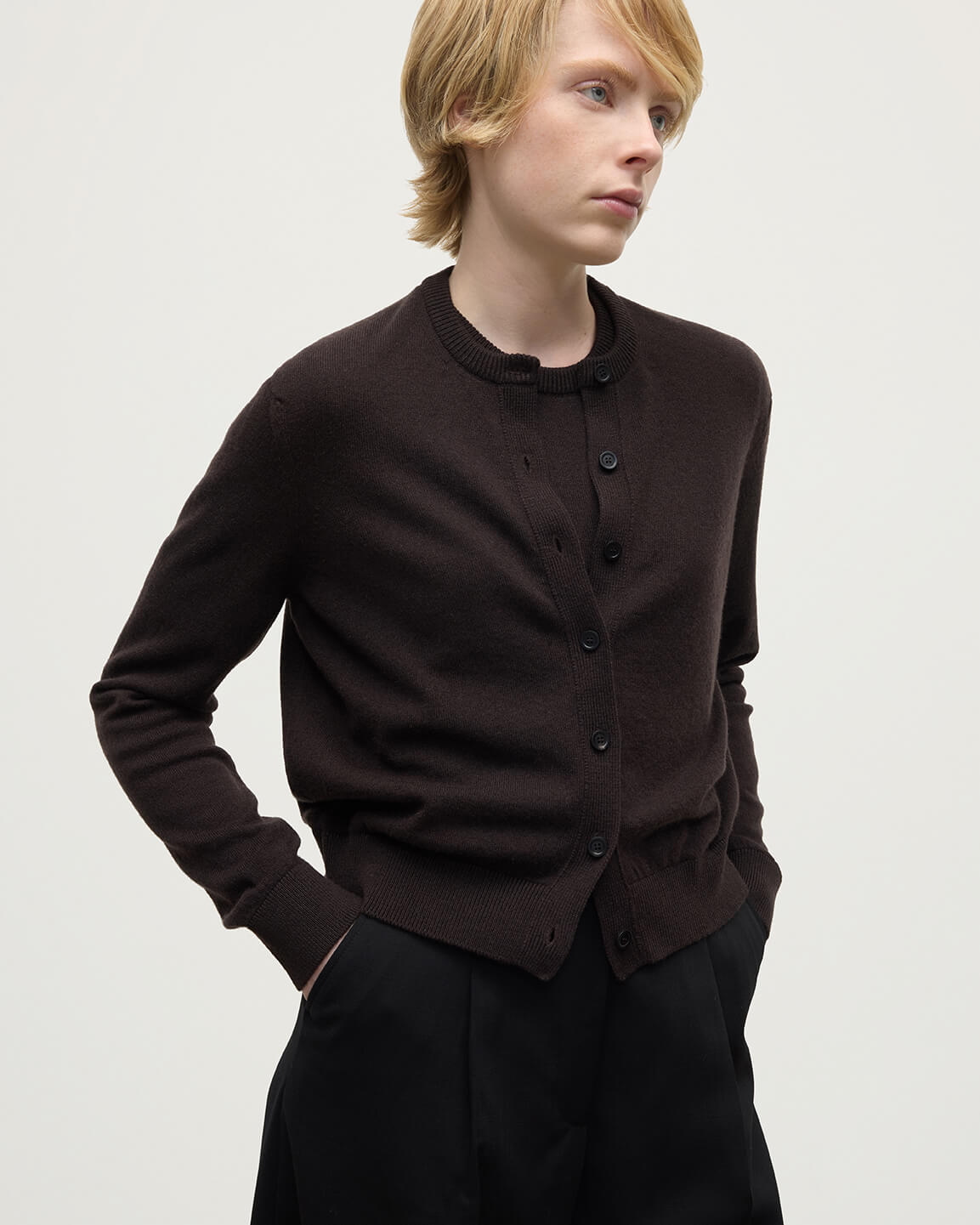 Johnstons of Elgin - Classic Cashmere Dark Brown Cardigan