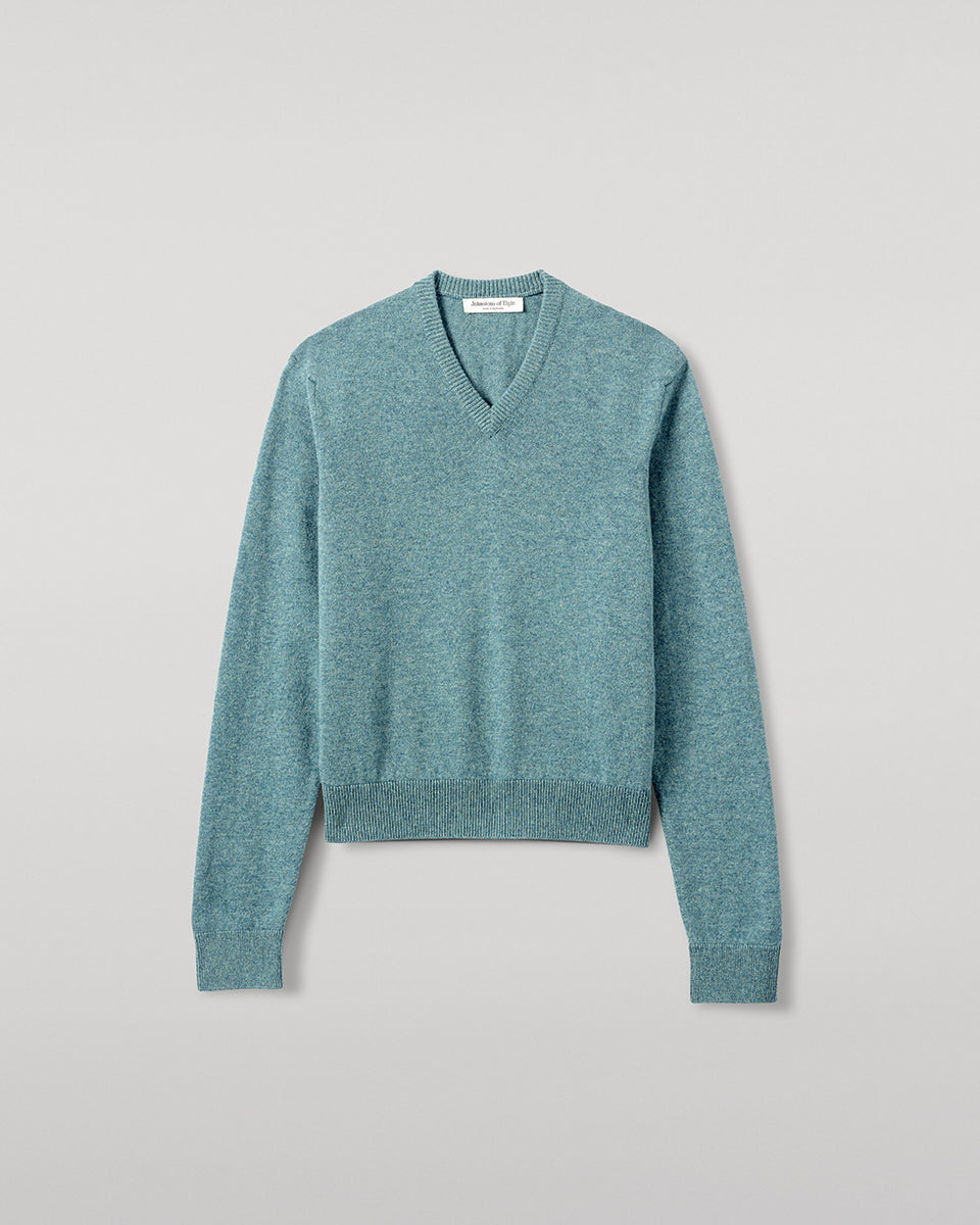 Johnstons of Elgin - Classic Cashmere Green V Neck Jumper