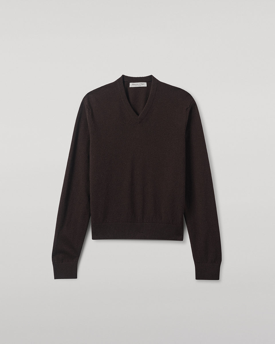 Johnstons of Elgin - Classic Cashmere Dark Brown V Neck Jumper