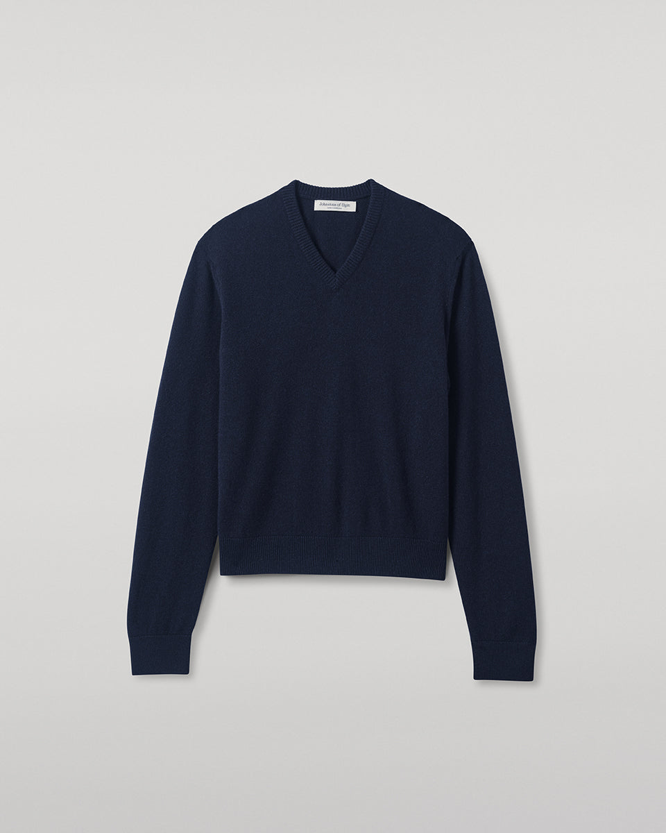 Johnstons of Elgin - Classic Cashmere Dark Navy V Neck Jumper